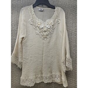 Mad Style Bead Lace Top Womens Medium Lightweight‎ Off-white Delicate Stylish
